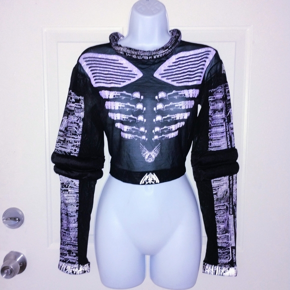 Rare Dane 3001 Deadstock Sheer Cyberpunk Purple Print Top